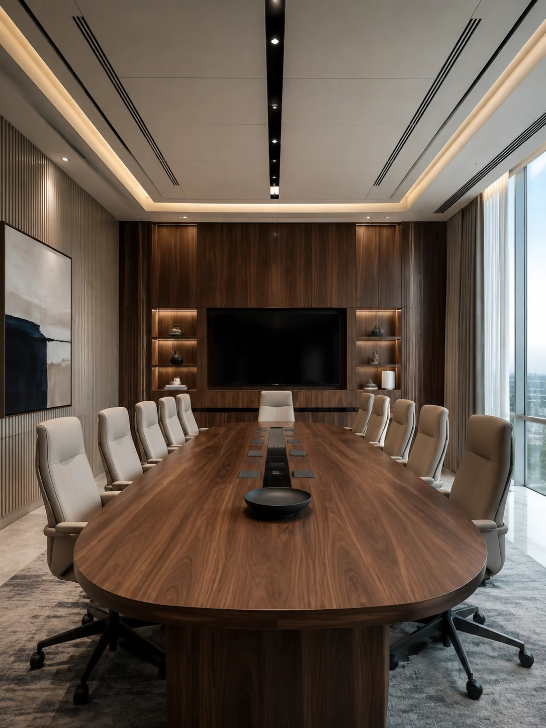 Executive boardroom with bespoke joinery and coordinated ceiling services